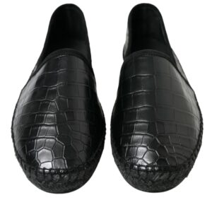 Black Exotic Leather Espadrilles Slip On Shoes