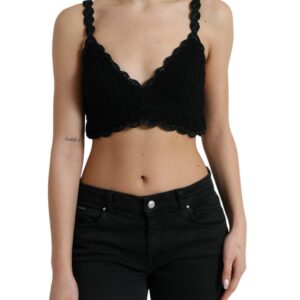 Black Cotton Bustier Cropped Crochet Tank Top