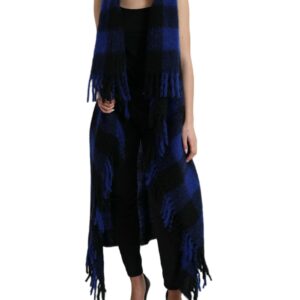 Black Blue Buffalo Check Poncho Coat Sweater