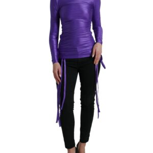 Purple Nylon Stretch Slim Long Sleeves Top