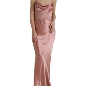 Pink Silk Spaghetti Straps Long Gown Dress