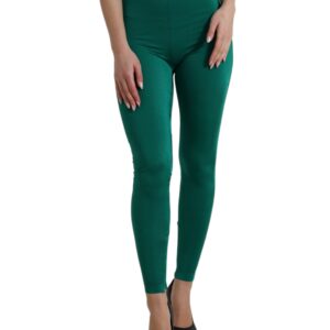 Green Nylon Stretch Slim Leggings Pants