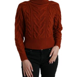 Brown Wool Knit Turtleneck Pullover Sweater