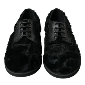 Black Fur Leather Lace Up Derby Dress Shoes