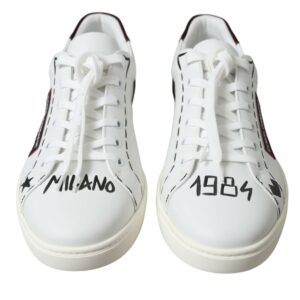 White Bordeaux Leather Logo Low Top Sneakers Shoes