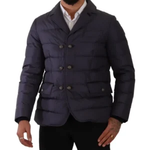 Blue Silk Goat Coat Blouson Winter Jacket