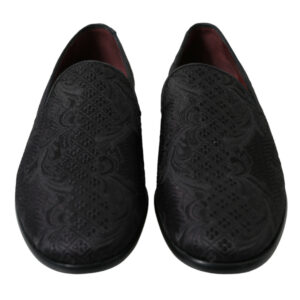 Black Brocade Men Slip On Loafer Dress Shoes