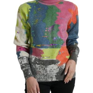 Multicolor Mohair Turtleneck Pullover Sweater