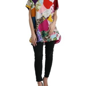 Multicolor Patchwork Cotton Silk Blouse Top