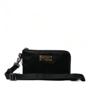 Black Nylon Logo Plaque Keyring Pouch Clutch Bag