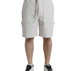 Beige Cotton Corduroy Logo Bermuda Shorts