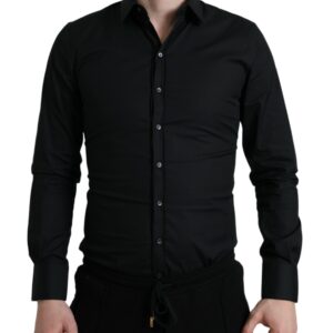 Black Cotton Stretch Slim Formal Dress Shirt