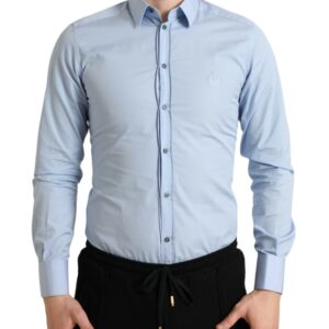 Sky Blue Cotton Men Formal GOLD Dress Shirt
