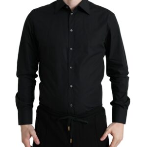 Black Cotton Men Formal GOLD Dress Shirt