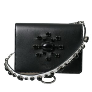 Black White Leather Crystal Embellished Cardholder Wallet