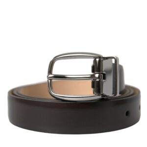 Dark Brown Leather Silver Metal Buckle Belt