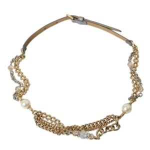 Blue Braided Gold Brass Chain Waist Belt