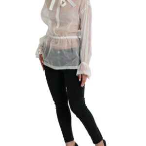 White Silk Long Sleeves Ascot Collar Top