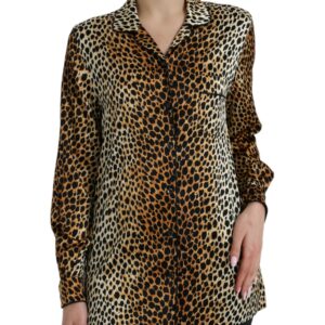 Brown Leopard Print Long Sleeves Blouse Top