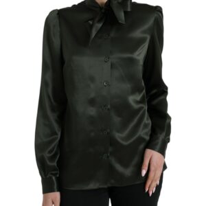 Gray Long Sleeves Ascot Collar Blouse Top