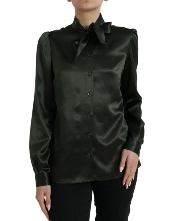 Gray Long Sleeves Ascot Collar Blouse Top