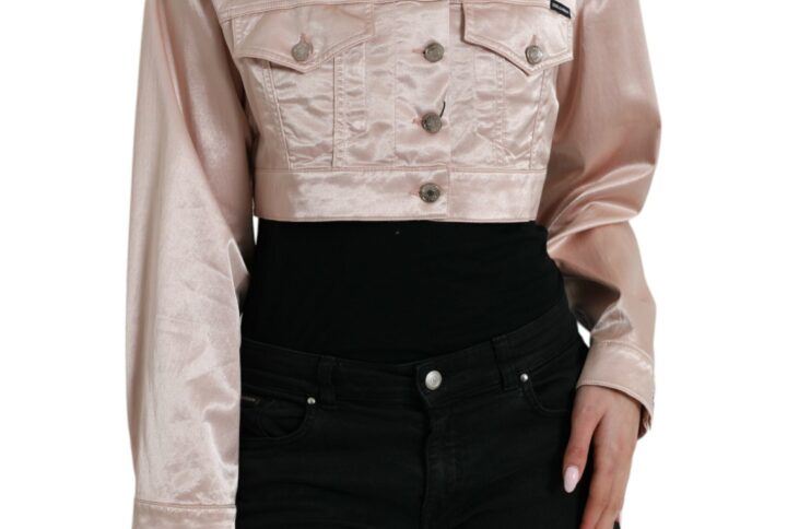 Pink Cotton Stretch Collared Cropped Jacket - Jag Couture London