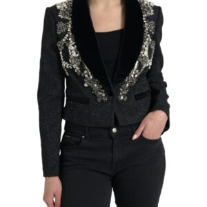 Black Crystal Embellished Overcoat Jacket