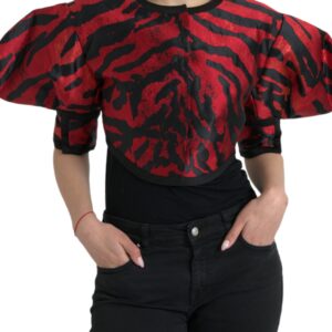 Black Red Patterned Cropped Coat Jacket