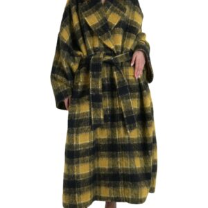 Yellow Checkered Long Sleeve Coat Jacket