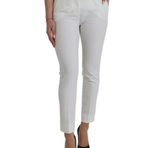 White Wool Mid Waist Tapered Pants