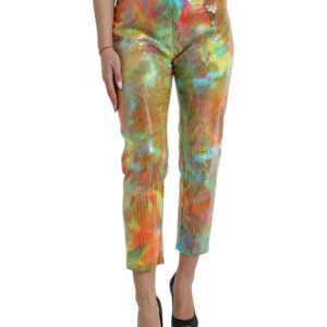 Multicolor Tie Dye Sequined High Waist Cropped Pants