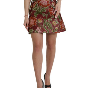 Maroon Floral Jacquard A-line Mini Skirt