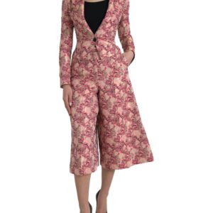 Pink Floral Jacquard Slim Fit 2 Piece Suit