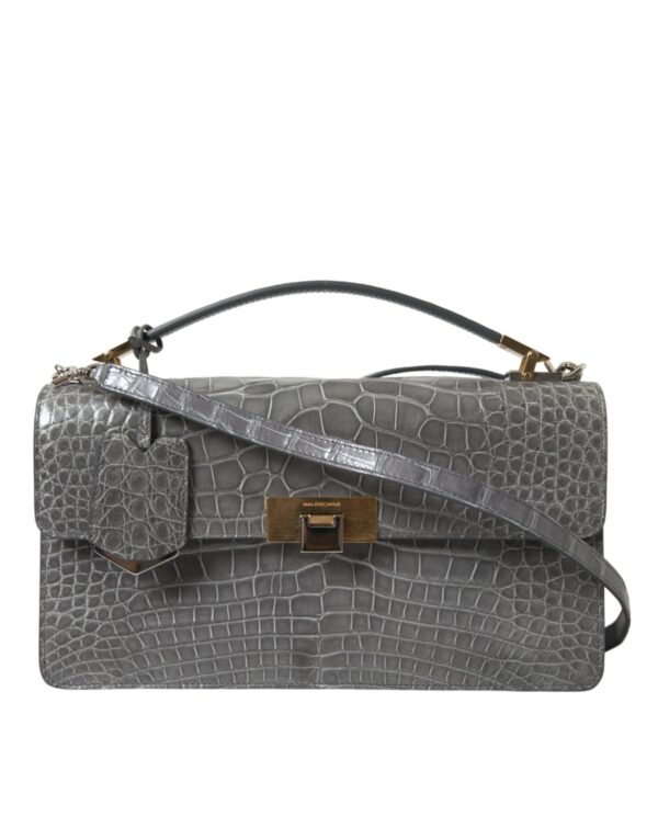 Gray Exotic Leather Medium Shoulder Hand Purse Bag