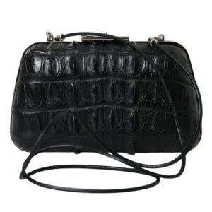 Black Exotic Skin Leather Shoulder Crossbody Box Clutch Bag