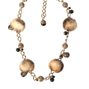 Gold Brass Leopard Fur Pearl Collier Chain Belt