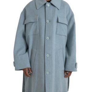 Light Blue Wool Button Trench Coat Jacket