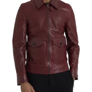 Maroon Exotic Leather Zip Biker Coat Jacket