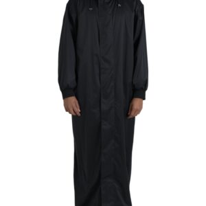 Black Polyester Hooded Long Windbreaker Jacket