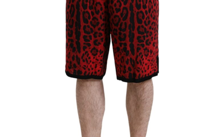 Red Leopard Print Viscose Bermuda Shorts | Jag Couture London – New York