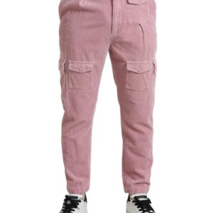 Pink Corduroy Cotton Stretch Skinny Cargo Jeans