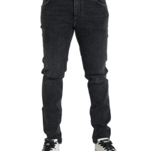 Gray Cotton Stretch Skinny Denim Logo Jeans