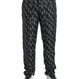 Black Horseshoe Print Silk Pants