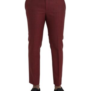 Maroon Wool Men Skinny Dress Pants