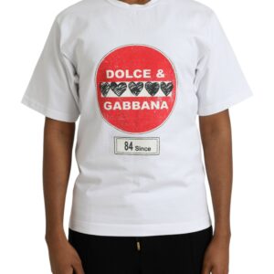 White Amor Heart Cotton Crewneck Short Sleeve T-shirt