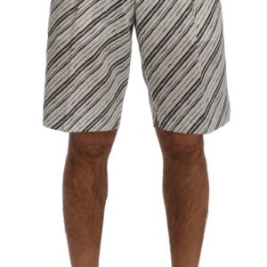 White Black Striped Casual Shorts