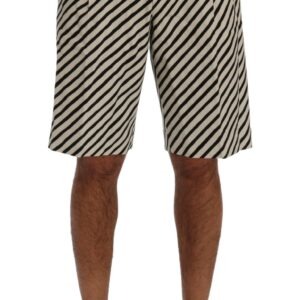 White Black Striped Hemp Casual Shorts