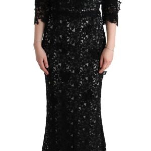 Black Cotton Silk Floral Long Dress