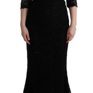Black Floral Ricamo Sheath Long Dress