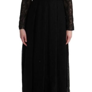 Black Floral Lace Sheath Silk Dress